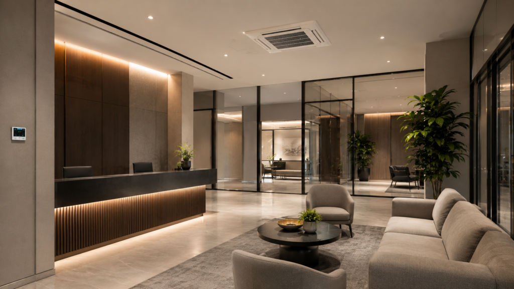 Кассетный кондиционер в современной офисной зоне